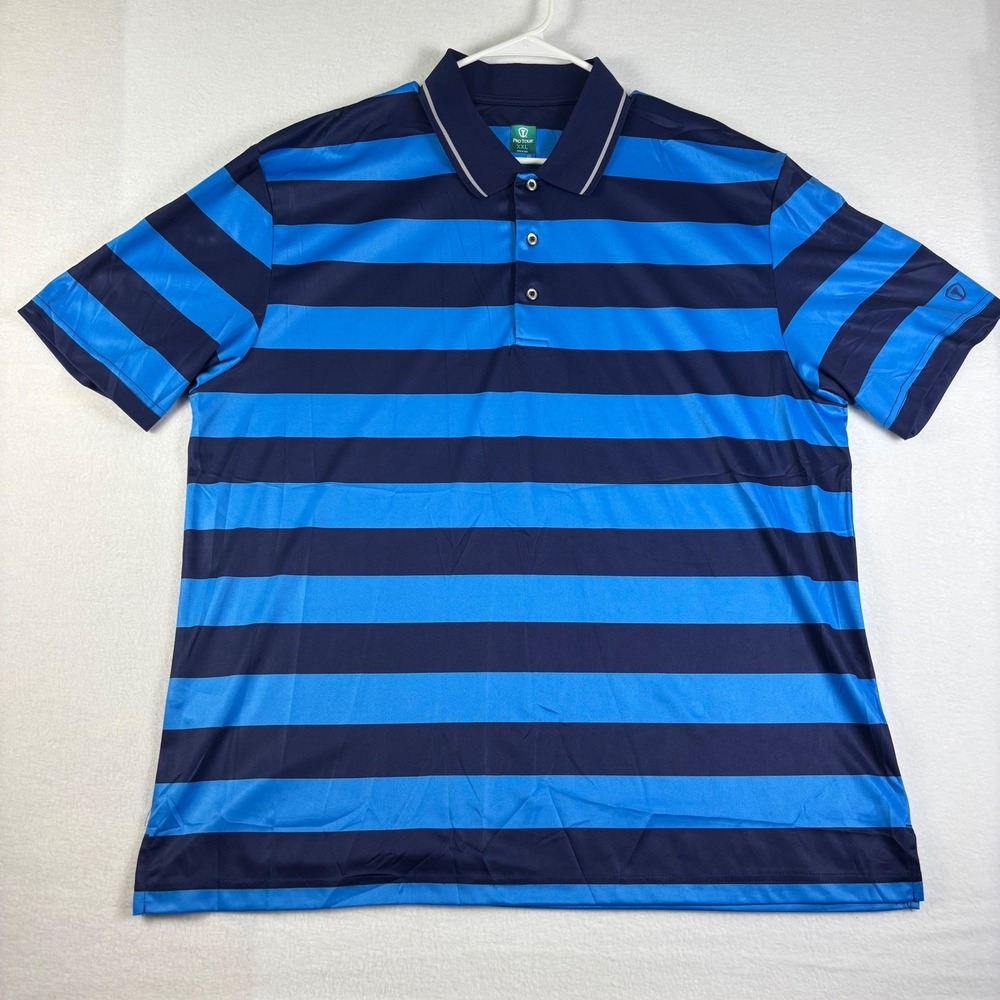 Pro Tour Coolplay Mens XXL Blue Striped Performance Golf Polo Shirt BK1942